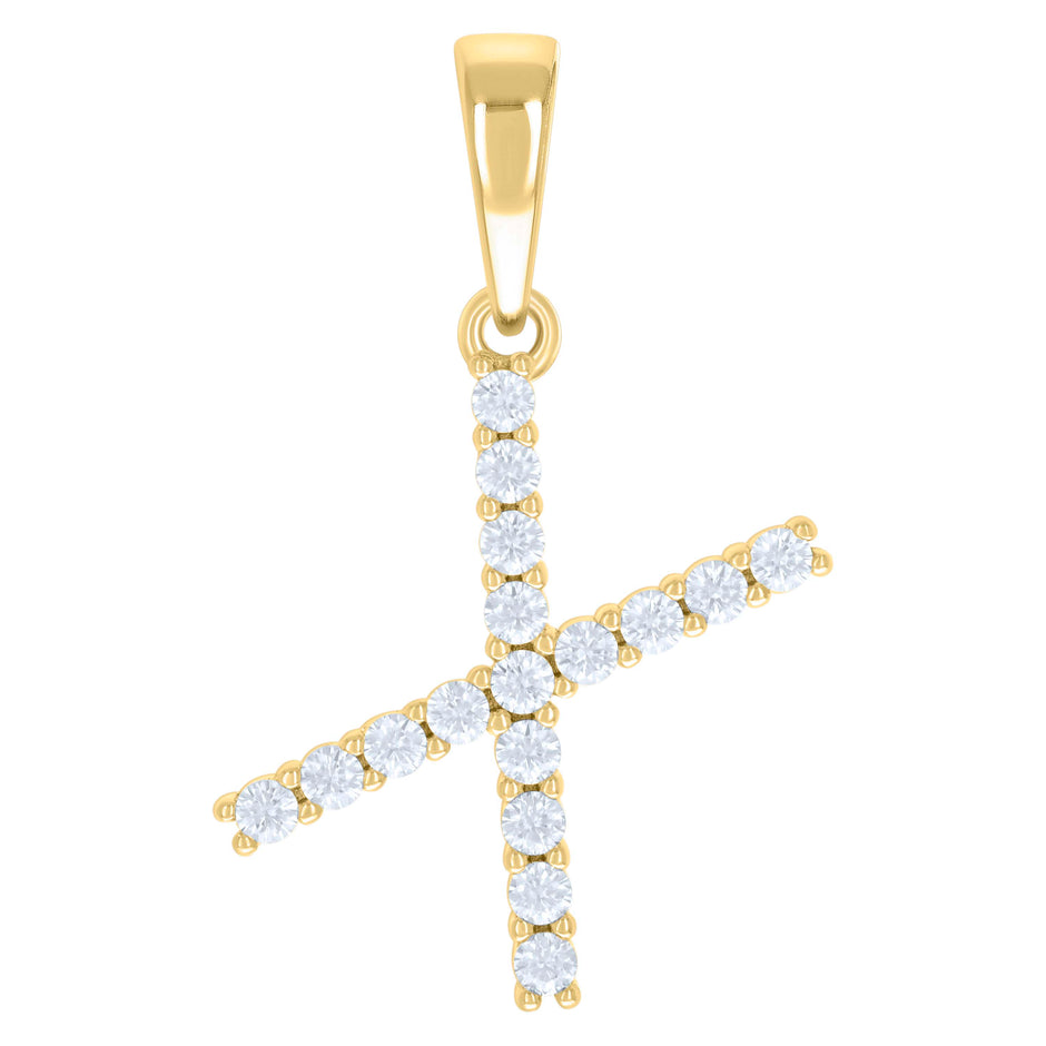 925 Sterling Silver Yellow-tone Unisex Cubic-Zirconia Initial X Alphabet Charm Pendant