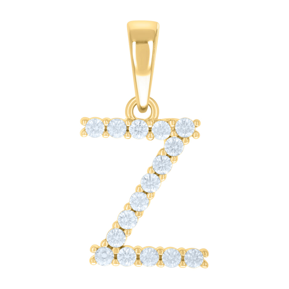 925 Sterling Silver Yellow-tone Unisex Cubic-Zirconia Initial Z Alphabet Charm Pendant