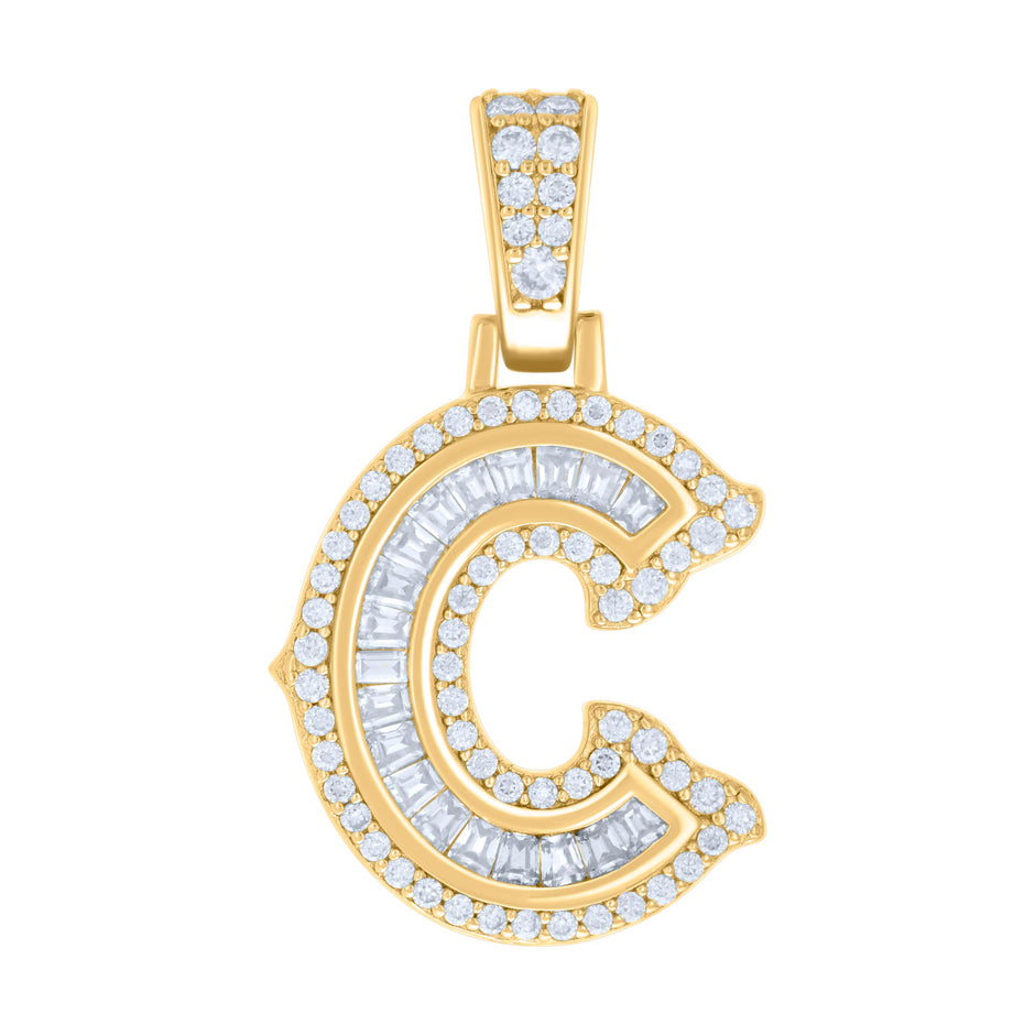 925 Sterling Silver Yellow-tone Unisex 0.48Ct, 0.31Ct Baguette Round Moissanite Initial C Pendant