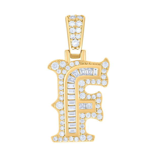925 Sterling Silver Yellow-tone Unisex 0.51Ct, 0.35Ct Baguette Round Moissanite Initial F Pendant