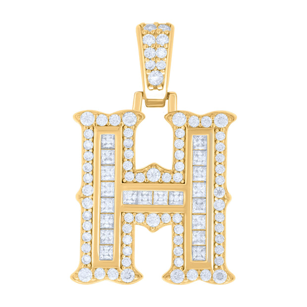 925 Sterling Silver Yellow-tone Unisex 0.64Ct, 0.48Ct Baguette Round Moissanite Initial H Pendant