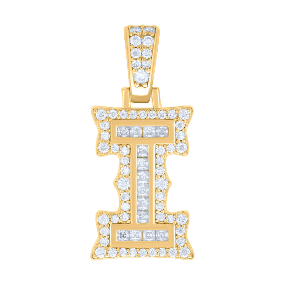 925 Sterling Silver Yellow-tone Unisex 0.49Ct, 0.26Ct Baguette Round Moissanite Initial I Pendant