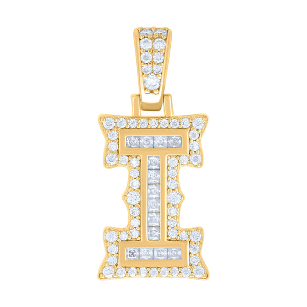 925 Sterling Silver Yellow-tone Unisex 0.49Ct, 0.26Ct Baguette Round Moissanite Initial I Pendant