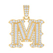 925 Sterling Silver Yellow-tone Unisex 0.90Ct, 0.57Ct Baguette Round Moissanite Initial M Pendant