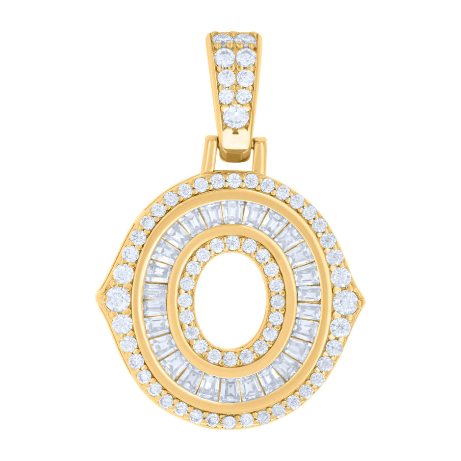 925 Sterling Silver Yellow-tone Unisex 0.56Ct, 0.44Ct Baguette Round Moissanite Initial O Pendant