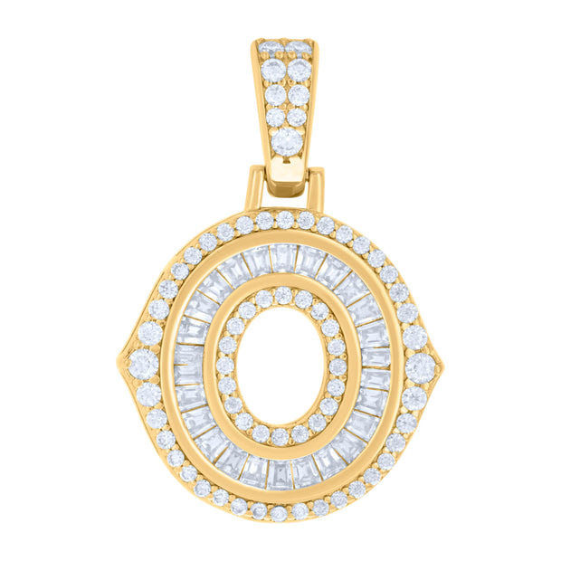925 Sterling Silver Yellow-tone Unisex 0.56Ct, 0.44Ct Baguette Round Moissanite Initial O Pendant