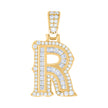 925 Sterling Silver Yellow-tone Unisex 0.48Ct, 0.48Ct Baguette Round Moissanite Initial R Pendant