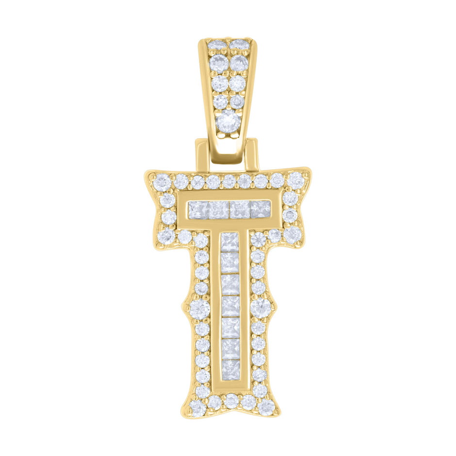 925 Sterling Silver Yellow-tone Unisex 0.44Ct, 0.21Ct Baguette Round Moissanite Initial T Pendant