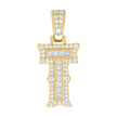 925 Sterling Silver Yellow-tone Unisex 0.44Ct, 0.21Ct Baguette Round Moissanite Initial T Pendant