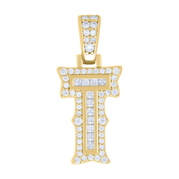 925 Sterling Silver Yellow-tone Unisex 0.44Ct, 0.21Ct Baguette Round Moissanite Initial T Pendant