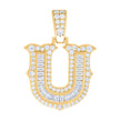 925 Sterling Silver Yellow-tone Unisex 0.61Ct, 0.26Ct Baguette Round Moissanite Initial U Pendant