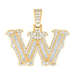 925 Sterling Silver Yellow-tone Unisex 0.97Ct, 0.57Ct Baguette Round Moissanite Initial W Pendant