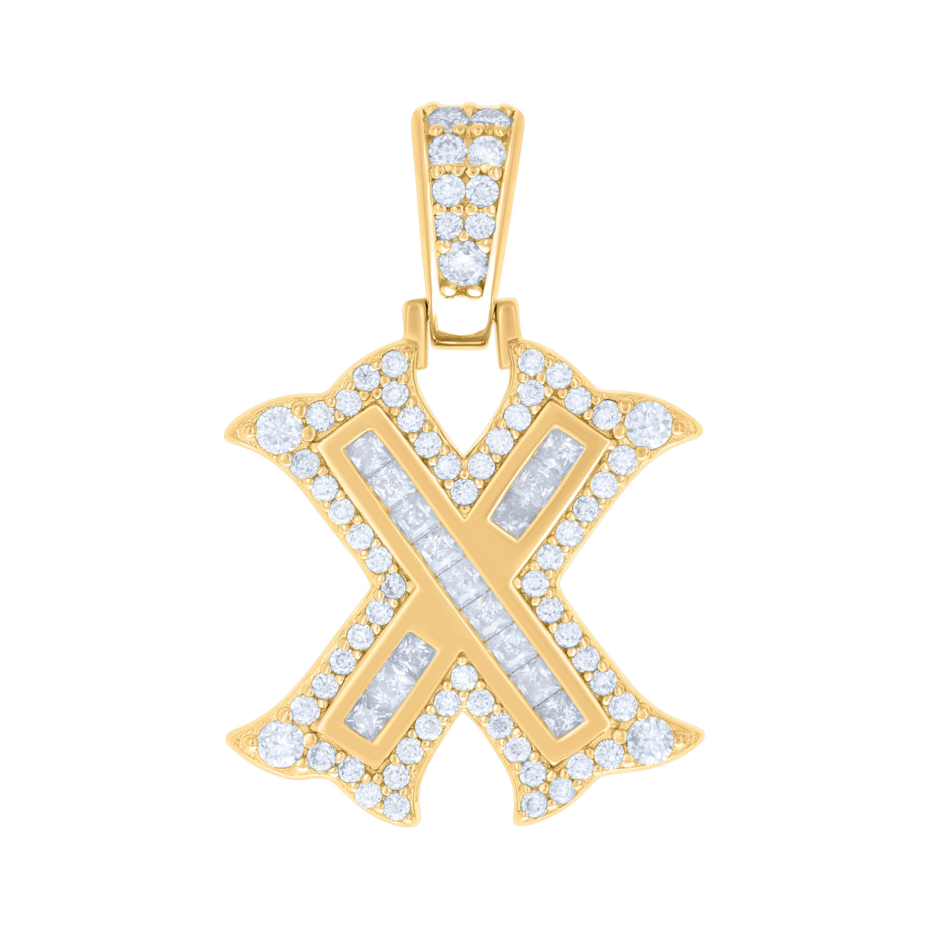 925 Sterling Silver Yellow-tone Unisex 0.57Ct, 0.28Ct Baguette Round Moissanite Initial X Pendant
