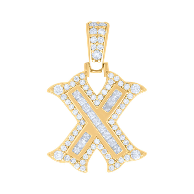 925 Sterling Silver Yellow-tone Unisex 0.57Ct, 0.28Ct Baguette Round Moissanite Initial X Pendant