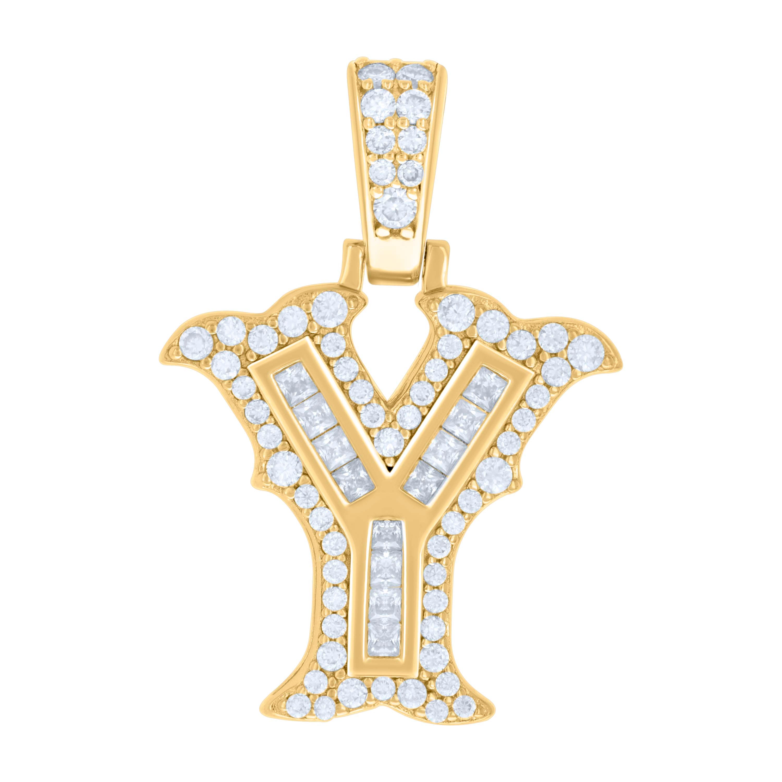 925 Sterling Silver Yellow-tone Unisex 0.53Ct, 0.23Ct Baguette Round Moissanite Initial Y Pendant