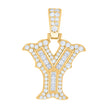 925 Sterling Silver Yellow-tone Unisex 0.53Ct, 0.23Ct Baguette Round Moissanite Initial Y Pendant