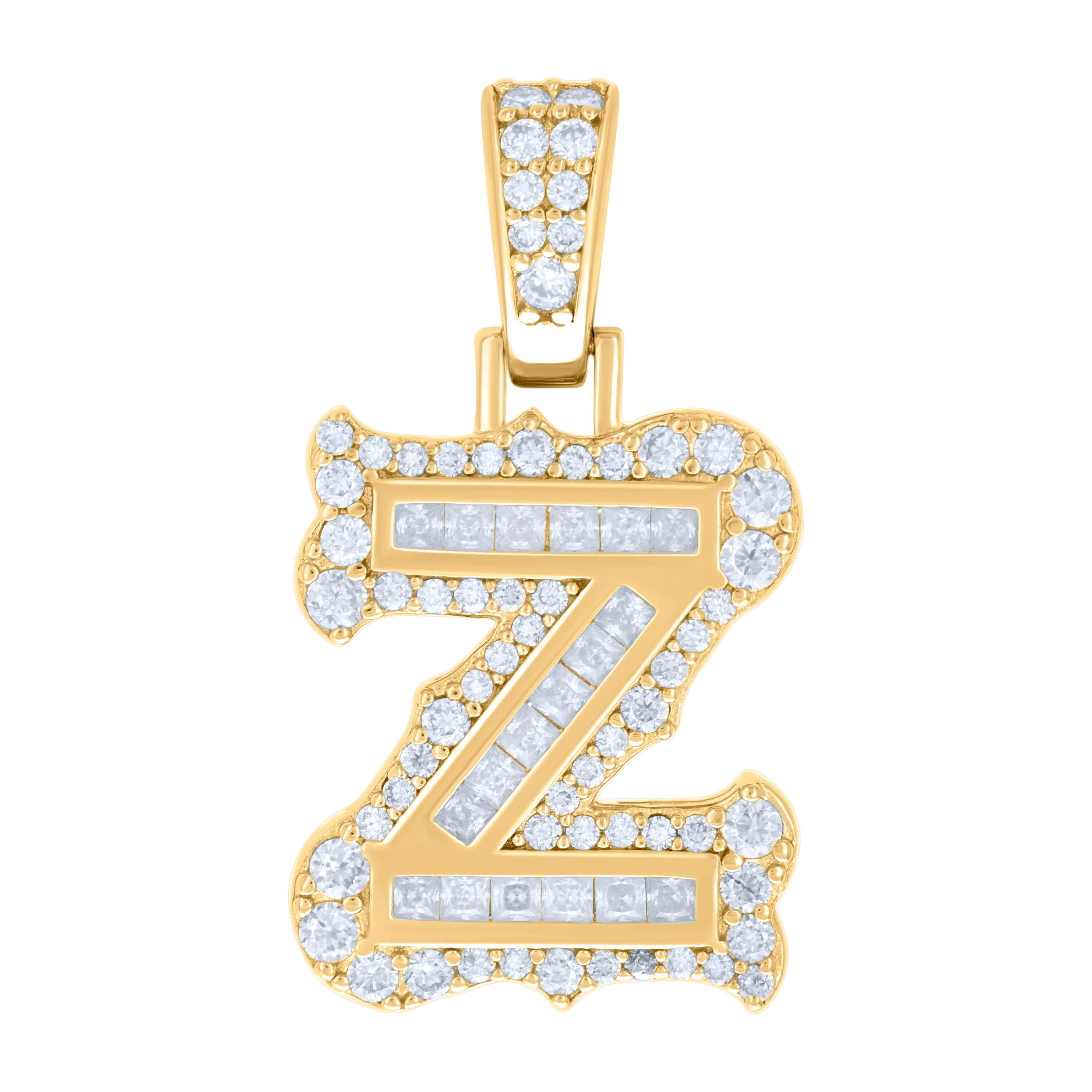 925 Sterling Silver Yellow-tone Unisex 0.70Ct, 0.34Ct Baguette Round Moissanite Initial Z Pendant