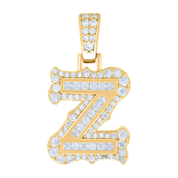 925 Sterling Silver Yellow-tone Unisex 0.70Ct, 0.34Ct Baguette Round Moissanite Initial Z Pendant