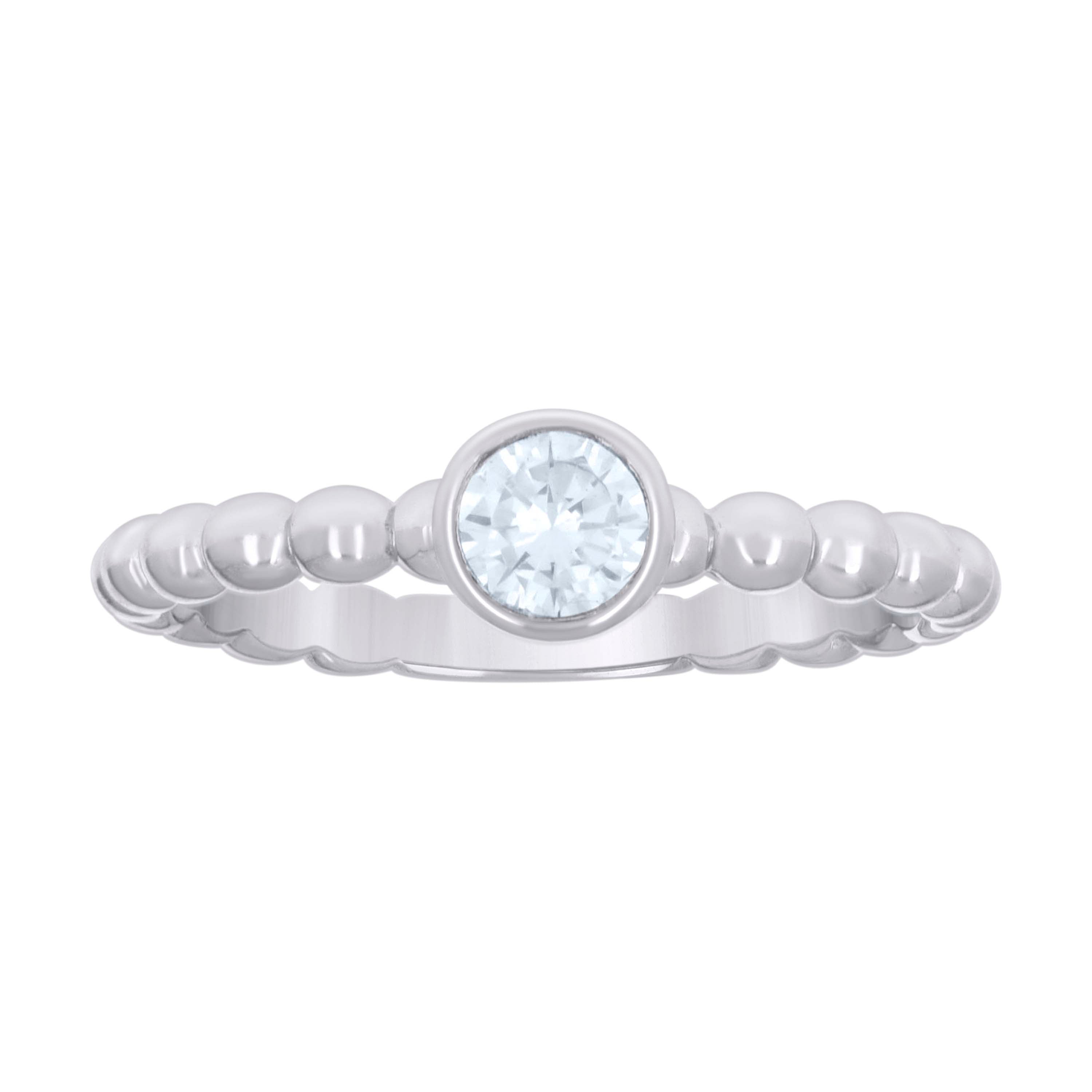 925 Sterling Silver Womens Cubic-Zirconia Beaded Fashion Ring Size 5