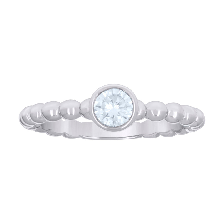 925 Sterling Silver Womens Cubic-Zirconia Beaded Fashion Ring Size 5