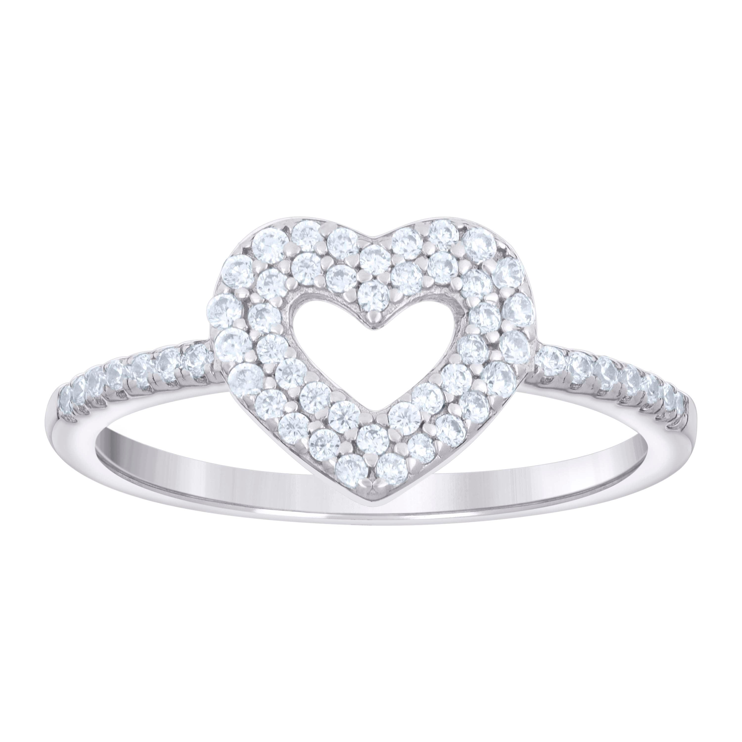 925 Sterling Silver Womens Cubic-Zirconia Heart Ring Size 5