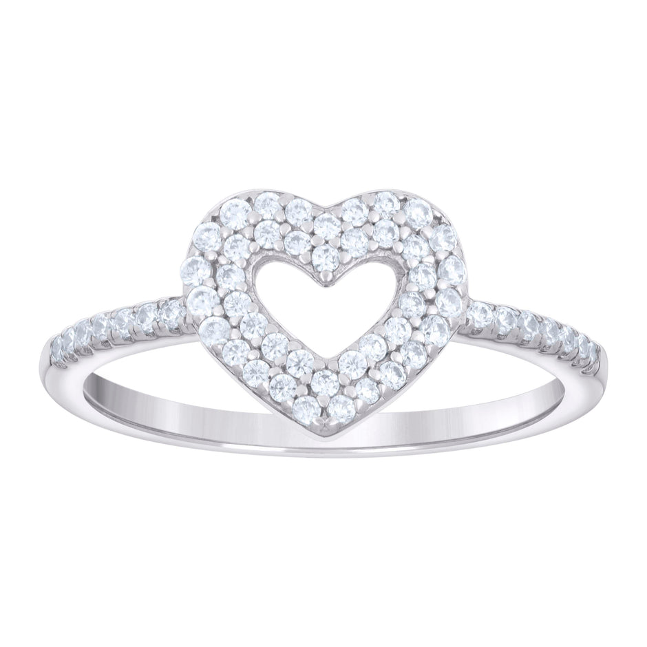 925 Sterling Silver Womens Cubic-Zirconia Heart Ring Size 9 - SLV-133138