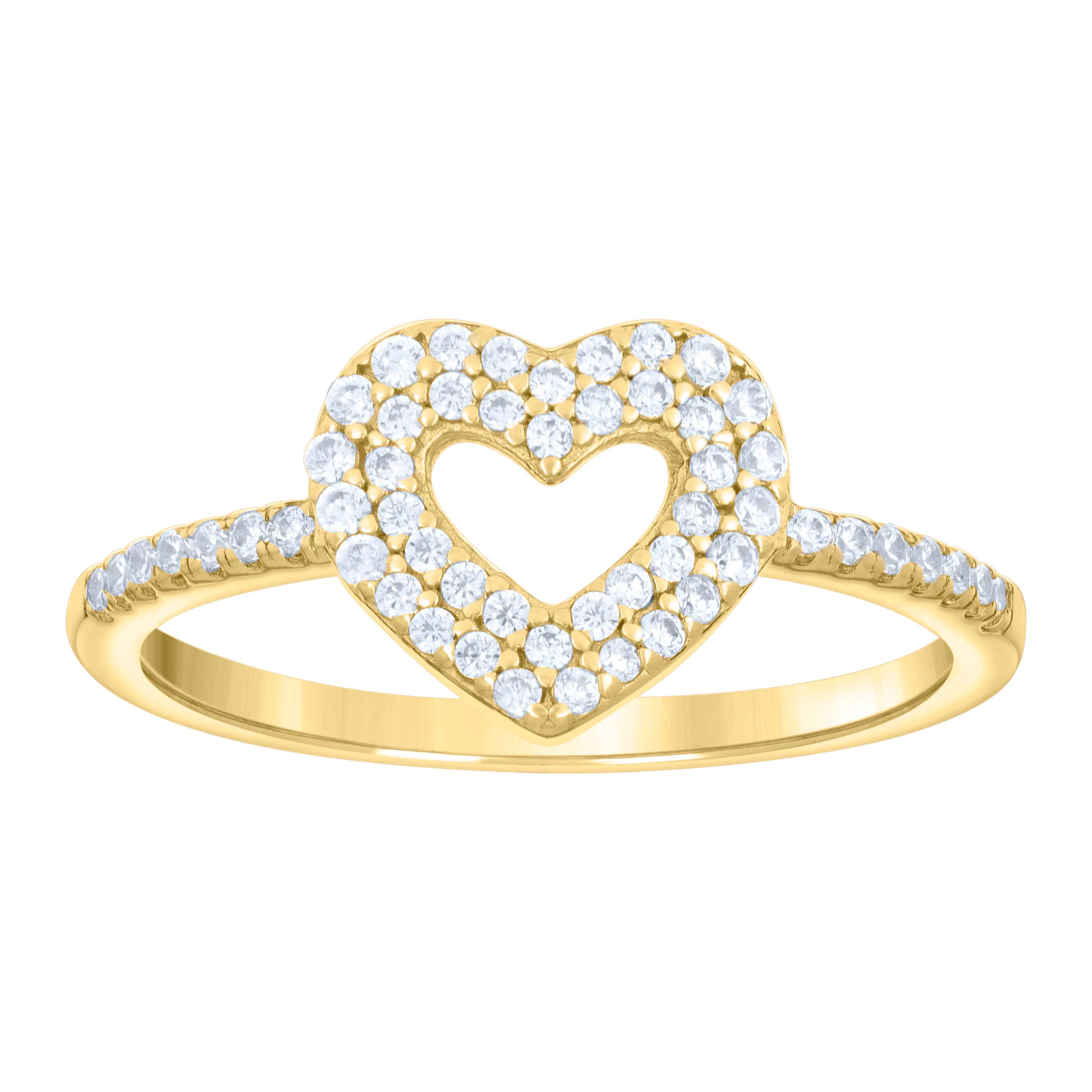 925 Sterling Silver Yellow-tone Womens Cubic-Zirconia Heart Ring Size 5