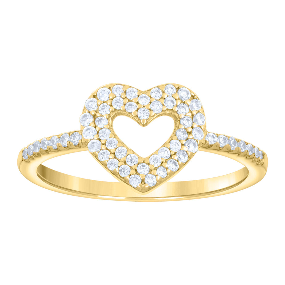 925 Sterling Silver Yellow-tone Womens Cubic-Zirconia Heart Ring Size 7 - SLV-133142