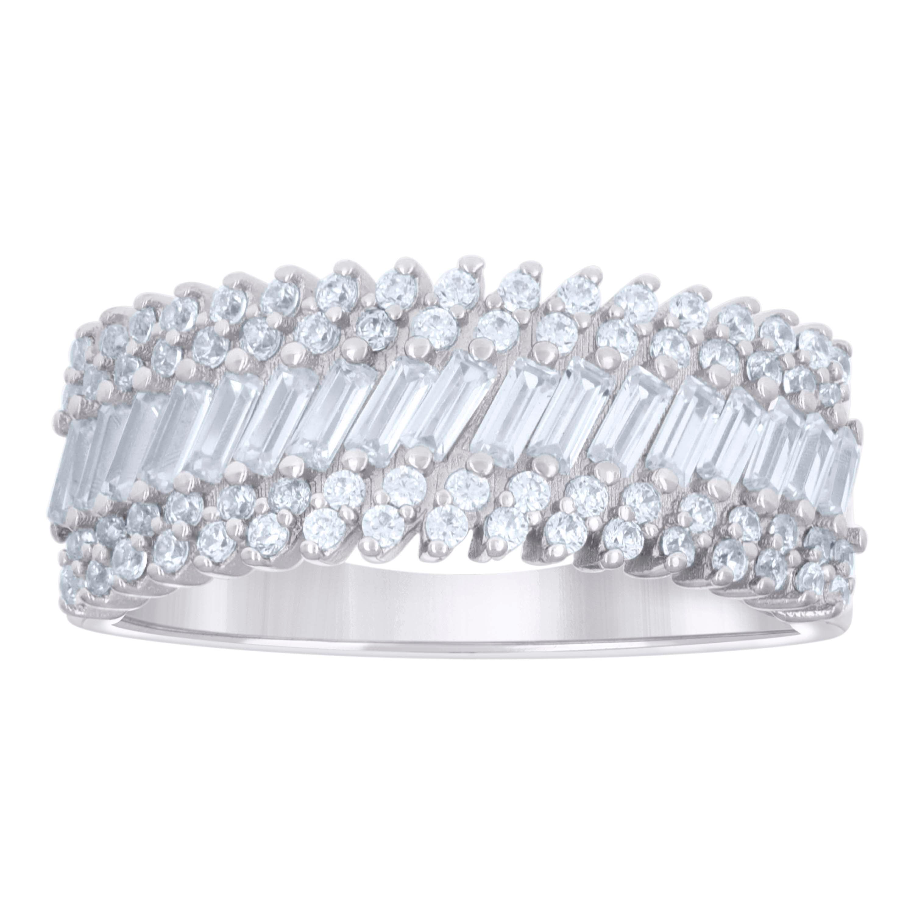 925 Sterling Silver Womens Baguette Round Cubic-Zirconia Fashion Ring Size 9 - SLV-133199