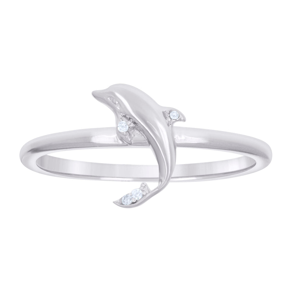 925 Sterling Silver Womens Cubic-Zirconia Dolphin Ocean Life Ring Size 8 - SLV-133216