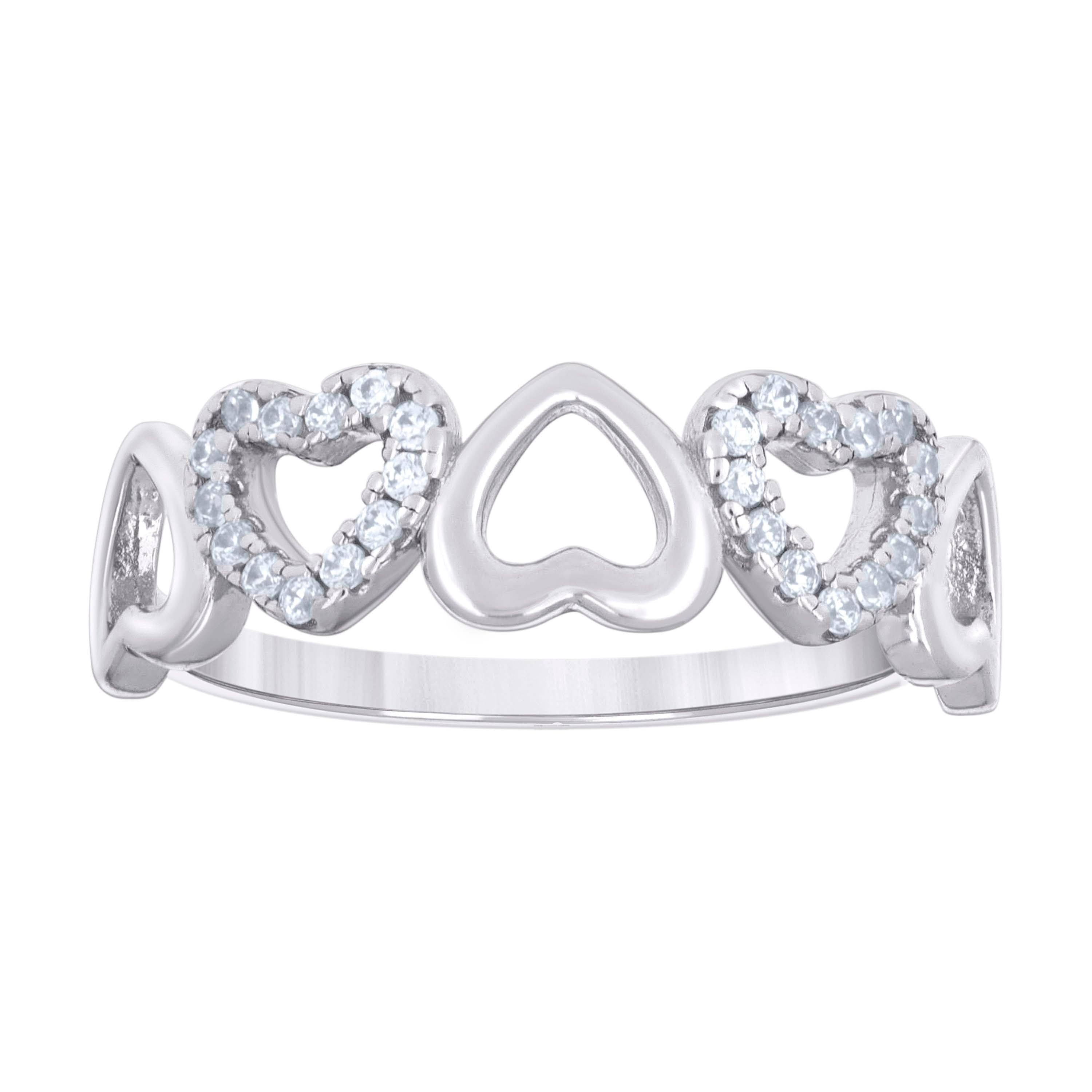925 Sterling Silver Womens Cubic-Zirconia Alternating Heart Ring Size 9 - SLV-133247