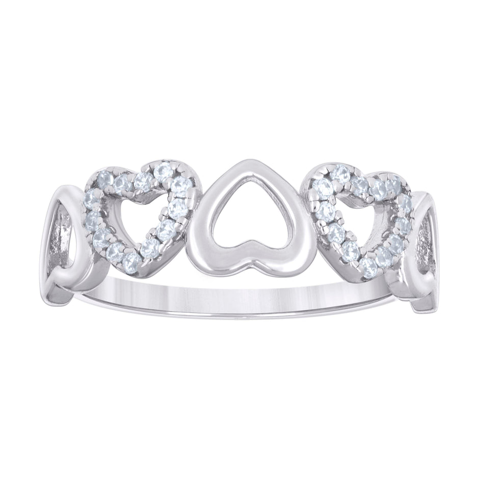 925 Sterling Silver Womens Cubic-Zirconia Alternating Heart Ring Size 9 - SLV-133247