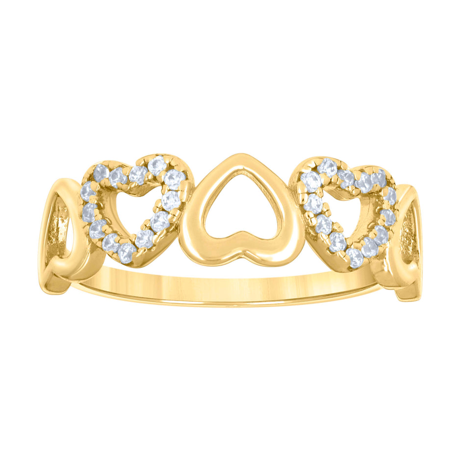 925 Sterling Silver Yellow-tone Womens Cubic-Zirconia Alternating Heart Ring Size 5