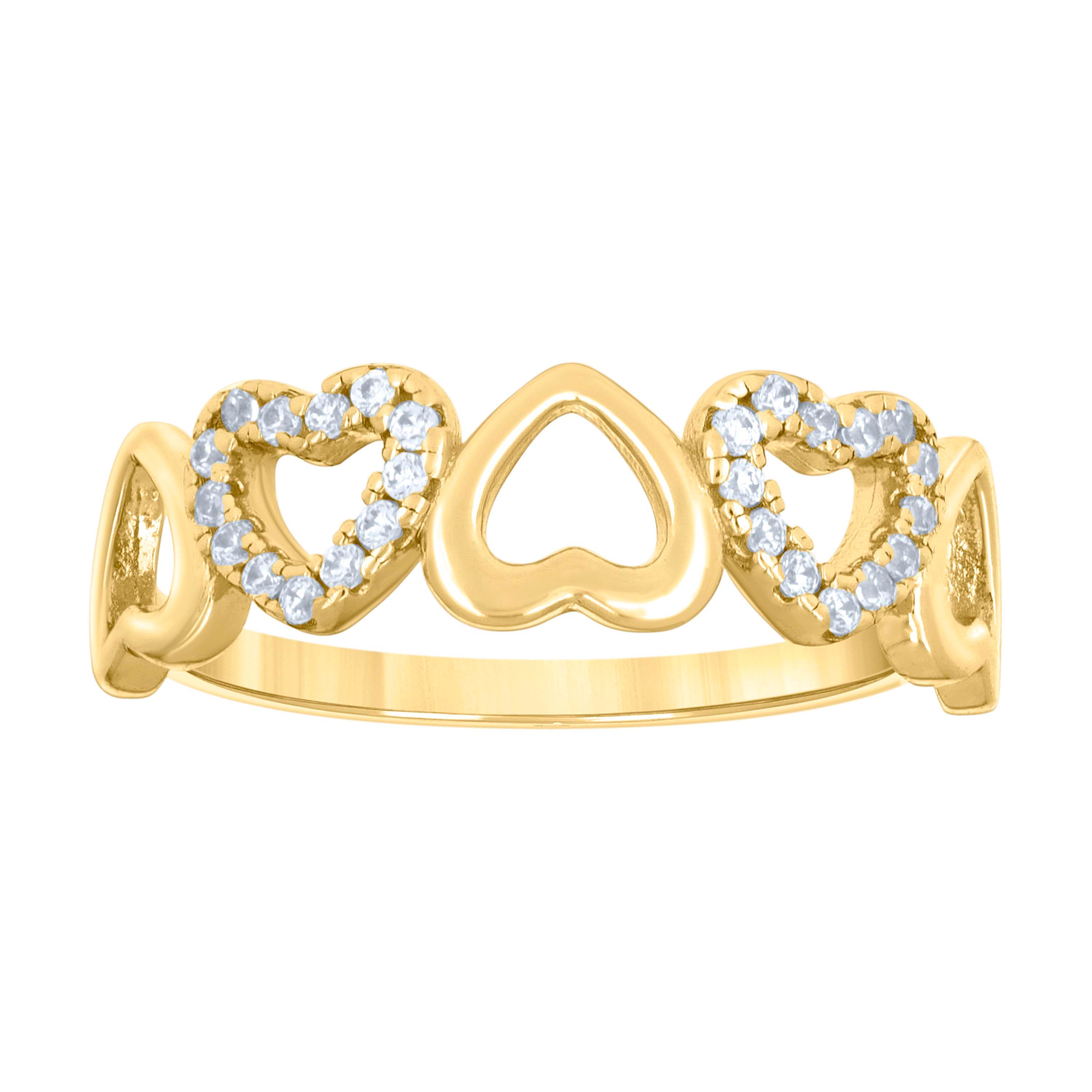 925 Sterling Silver Yellow-tone Womens Cubic-Zirconia Alternating Heart Ring Size 8 - SLV-133252