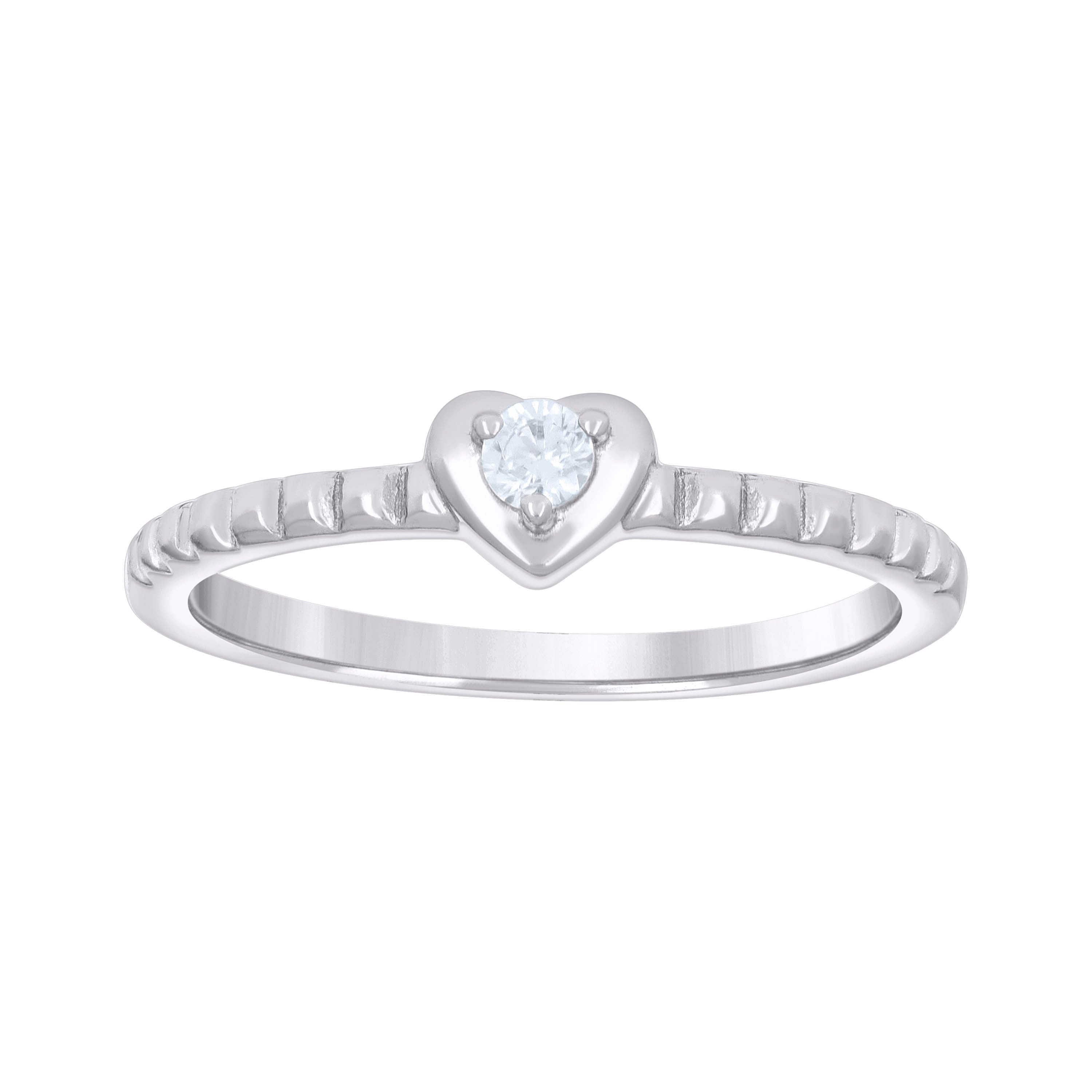 925 Sterling Silver Womens Cubic-Zirconia Heart Ring Size 8 - SLV-133258