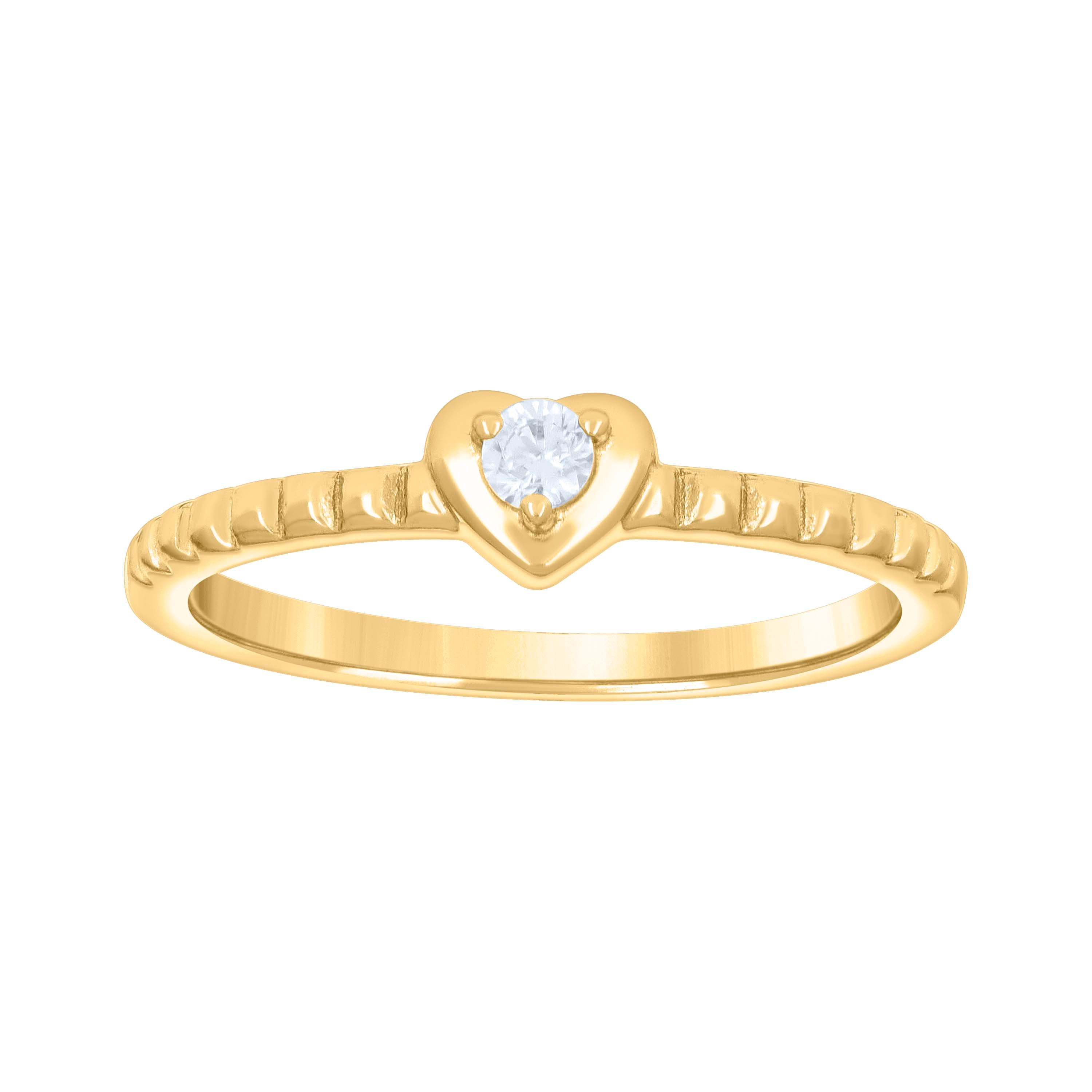 925 Sterling Silver Yellow-tone Womens Cubic-Zirconia Heart Ring Size 7 - SLV-133263