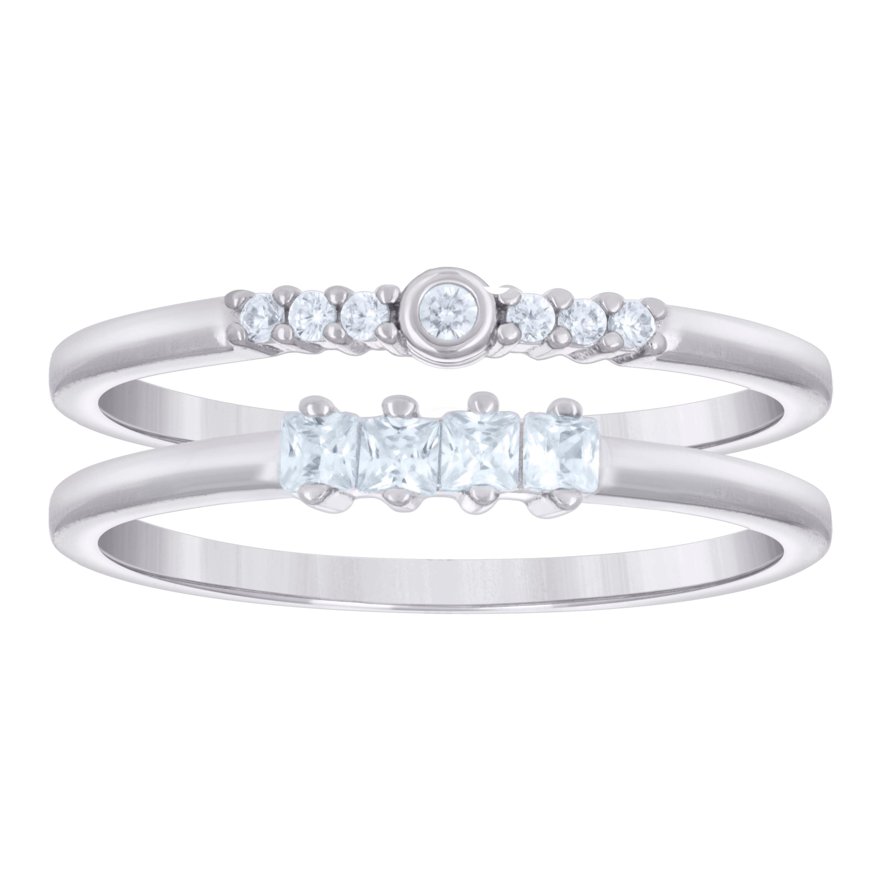 925 Sterling Silver Womens Princess-cut Round Cubic-Zirconia Duo Ring Set Size 9 - SLV-133283