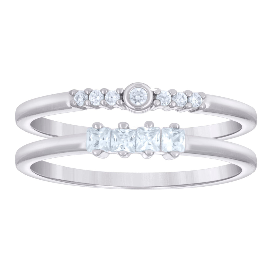 925 Sterling Silver Womens Princess-cut Round Cubic-Zirconia Duo Ring Set Size 7 - SLV-133281