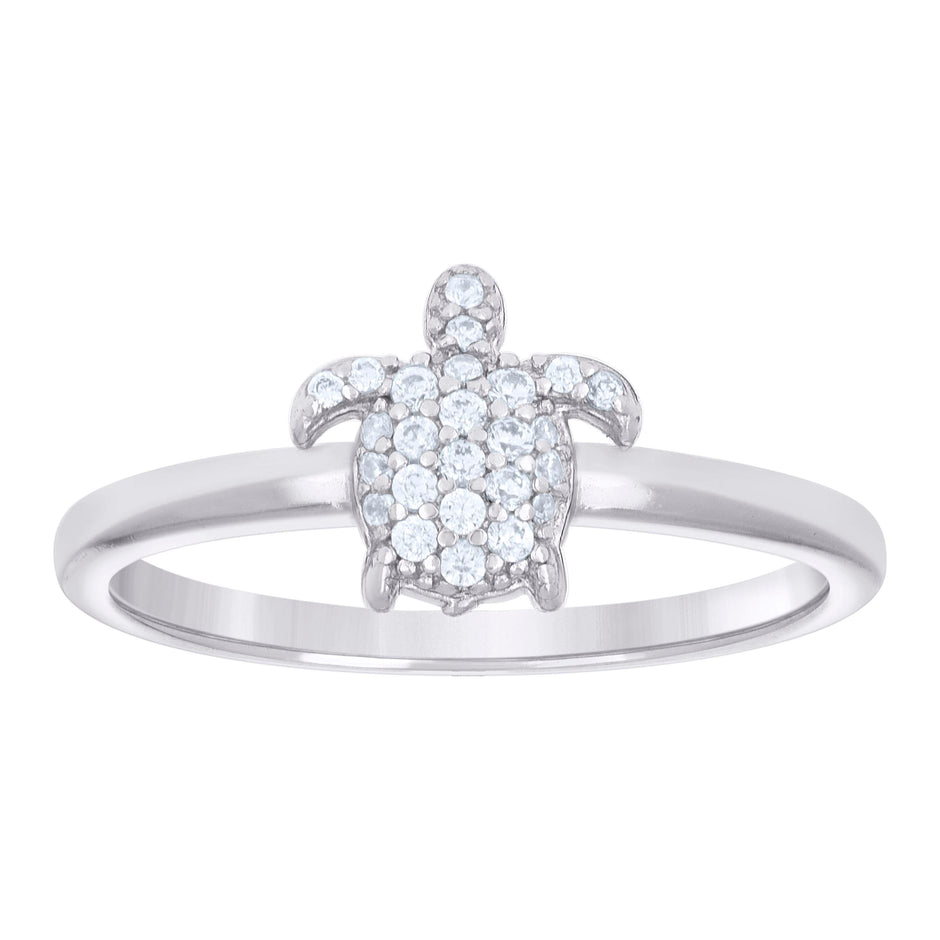 925 Sterling Silver Womens Cubic-Zirconia Turtle Ocean Life Ring Size 9 - SLV-133289