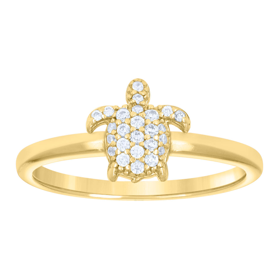 925 Sterling Silver Yellow-tone Womens Cubic-Zirconia Turtle Ocean Life Ring Size 8 - SLV-133294