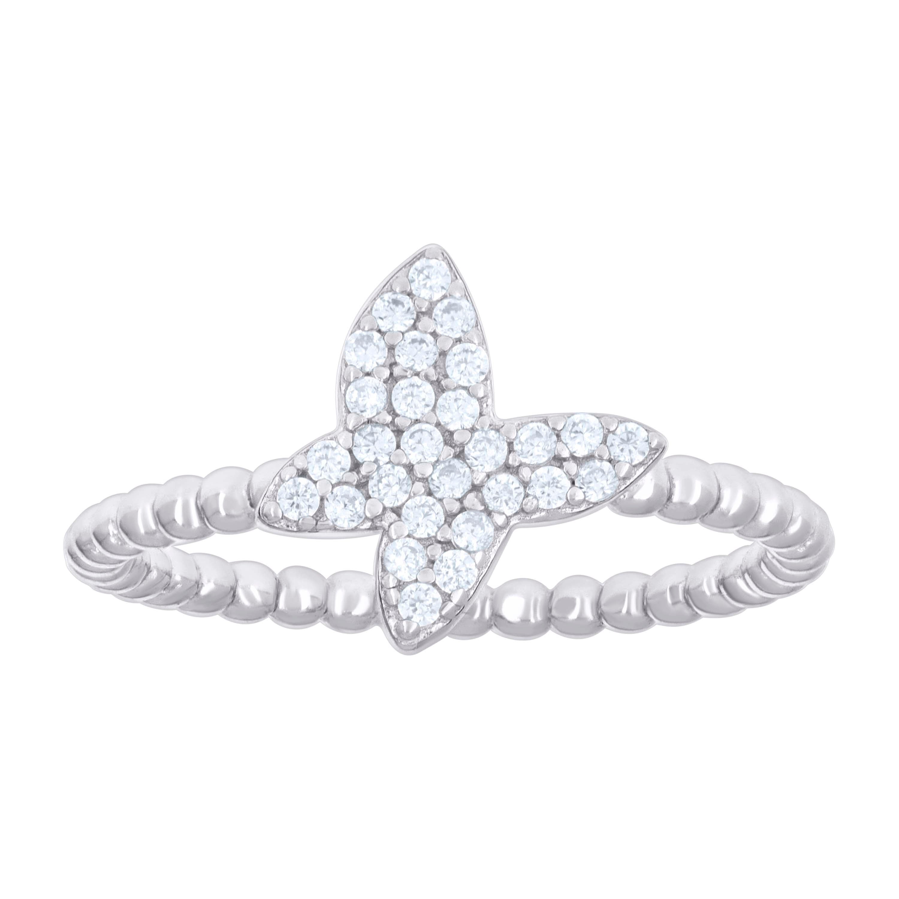 925 Sterling Silver Womens Cubic-Zirconia Butterfly Beaded Fashion Ring Size 8 - SLV-133300