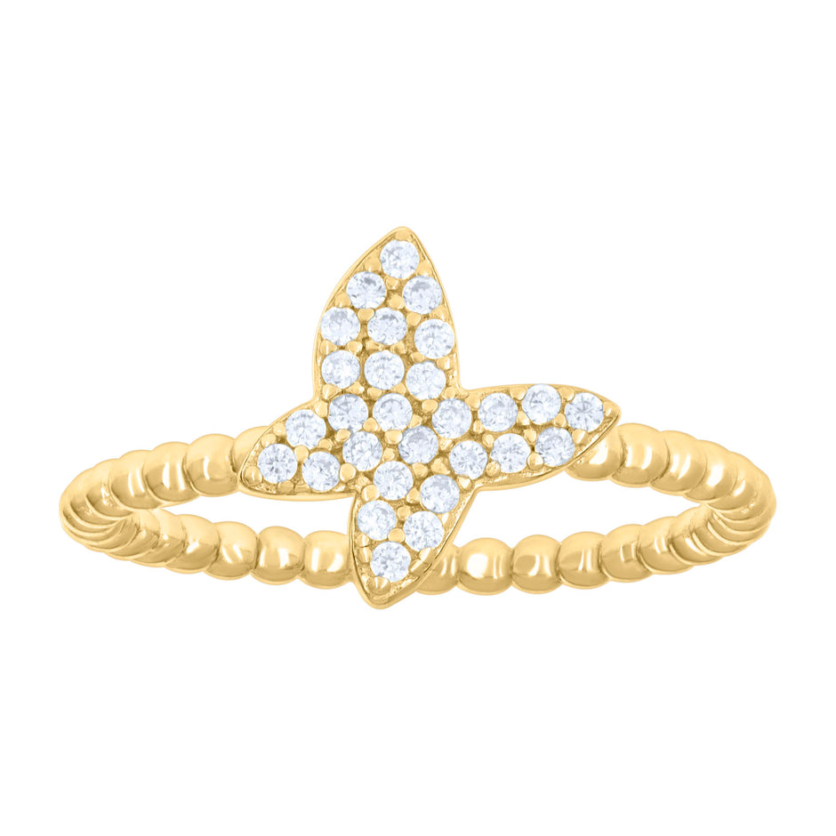 925 Sterling Silver Yellow-tone Womens Cubic-Zirconia Butterfly Beaded Fashion Ring Size 6 - SLV-133304