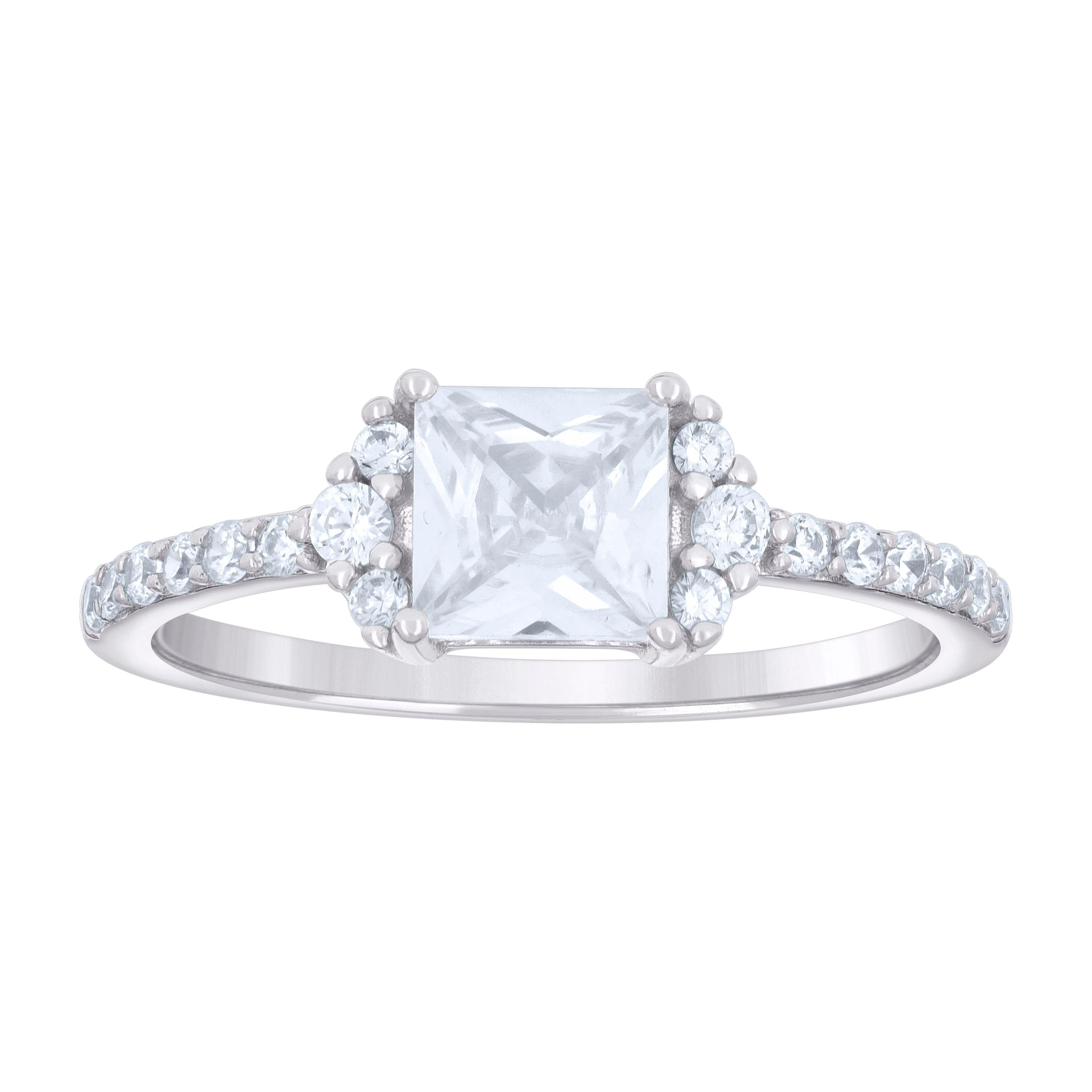 925 Sterling Silver Womens Princess-Cut Round Cubic-Zirconia Engagement Ring Size 9 - SLV-133331