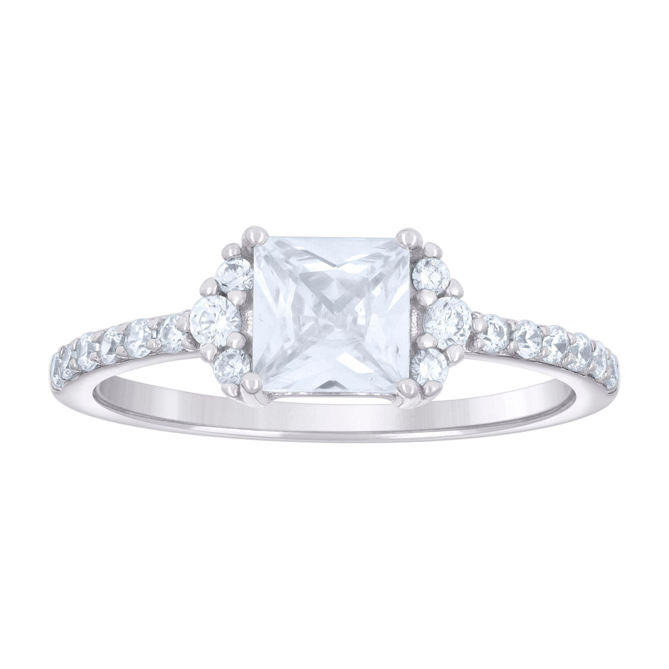 925 Sterling Silver Womens Princess-Cut Round Cubic-Zirconia Engagement Ring Size 8 - SLV-133330