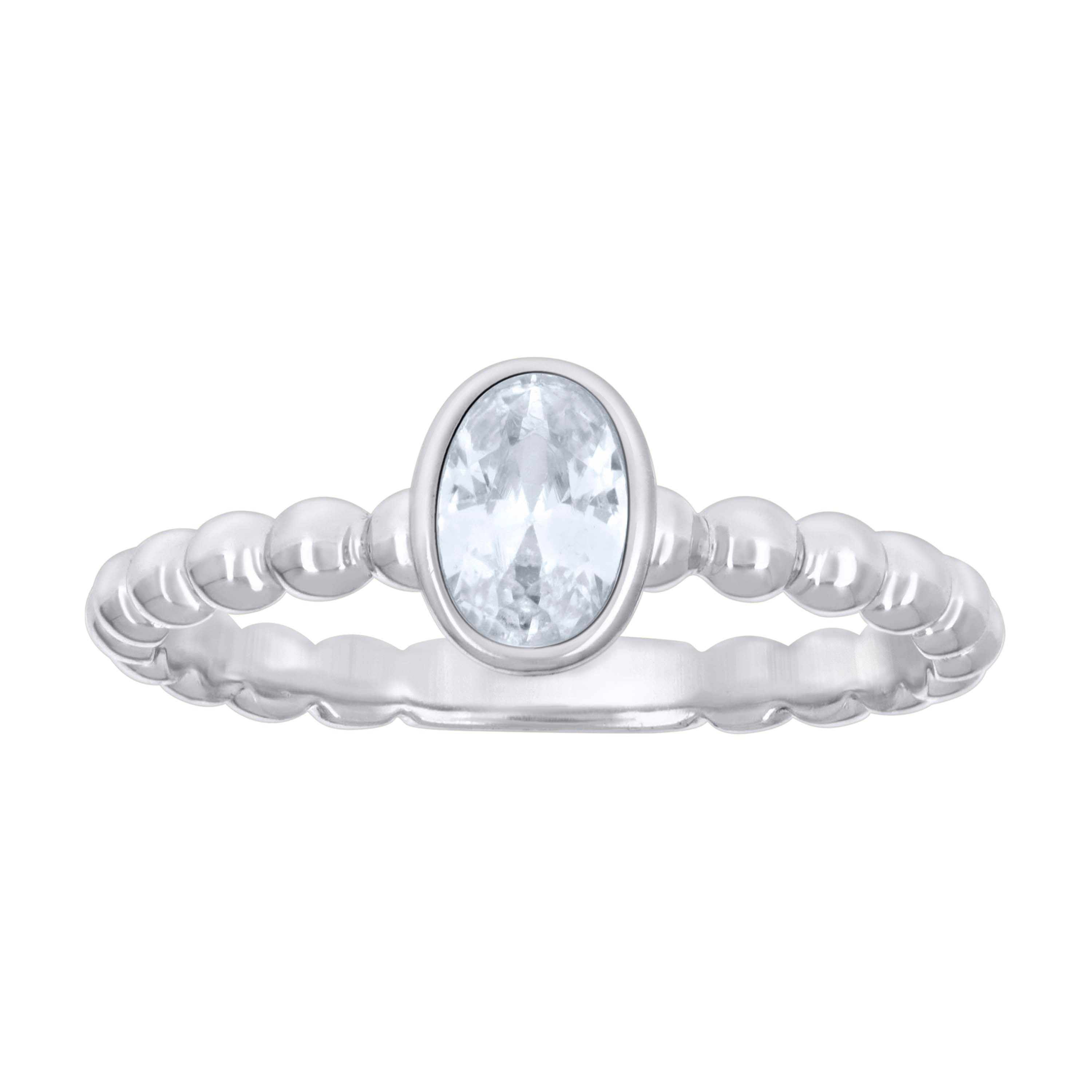 925 Sterling Silver Womens Oval Cubic-Zirconia Oval Beaded Fashion Ring Size 5