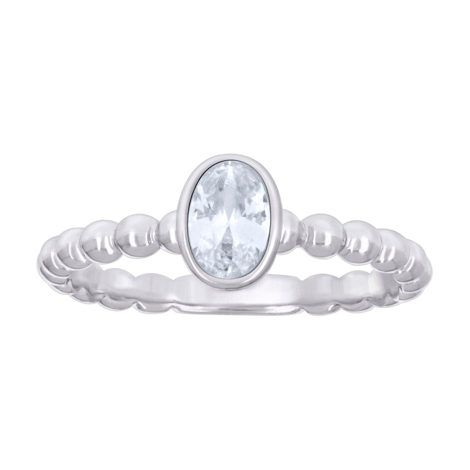 925 Sterling Silver Womens Oval Cubic-Zirconia Oval Beaded Fashion Ring Size 6 - SLV-133340