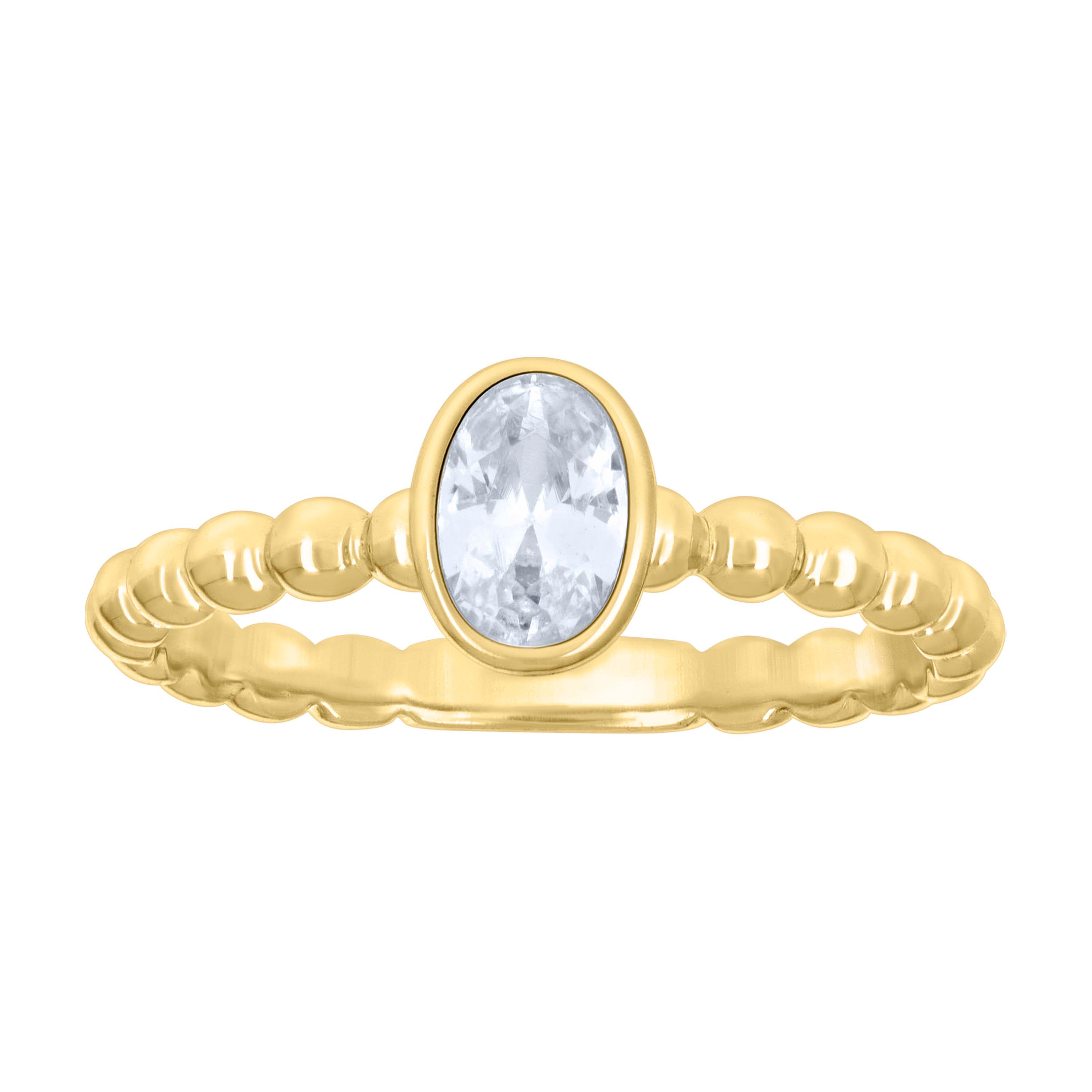 925 Sterling Silver Yellow-tone Womens Oval Cubic-Zirconia Oval Beaded Fashion Ring Size 5