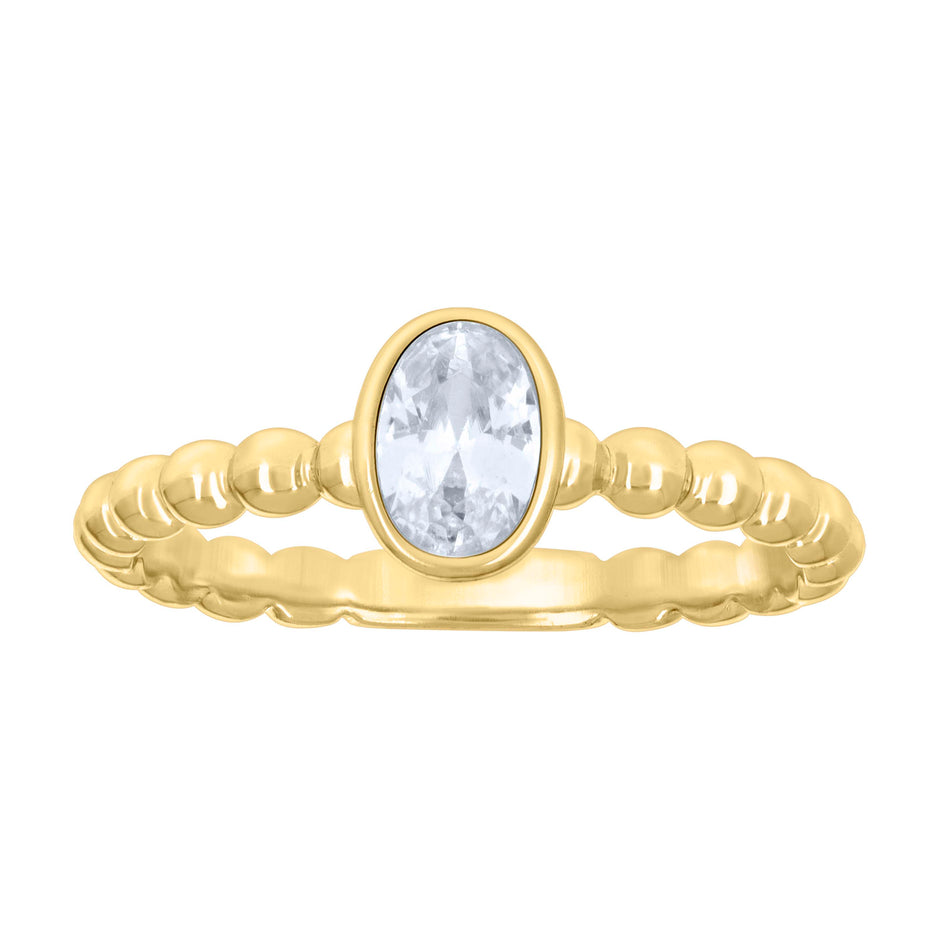 925 Sterling Silver Yellow-tone Womens Oval Cubic-Zirconia Oval Beaded Fashion Ring Size 6 - SLV-133346