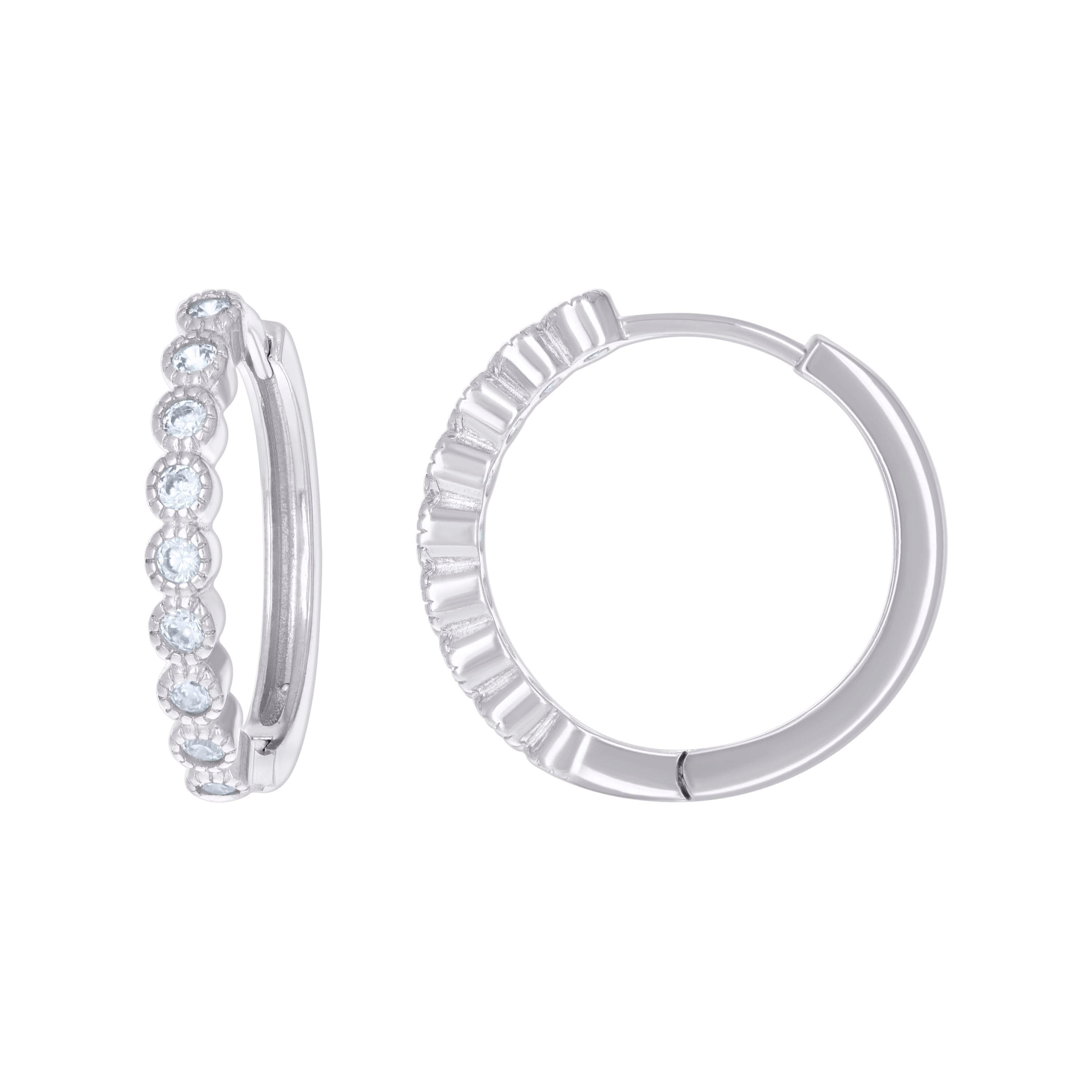 925 Sterling Silver Womens Cubic-Zirconia Fashion Hoop Earrings 
