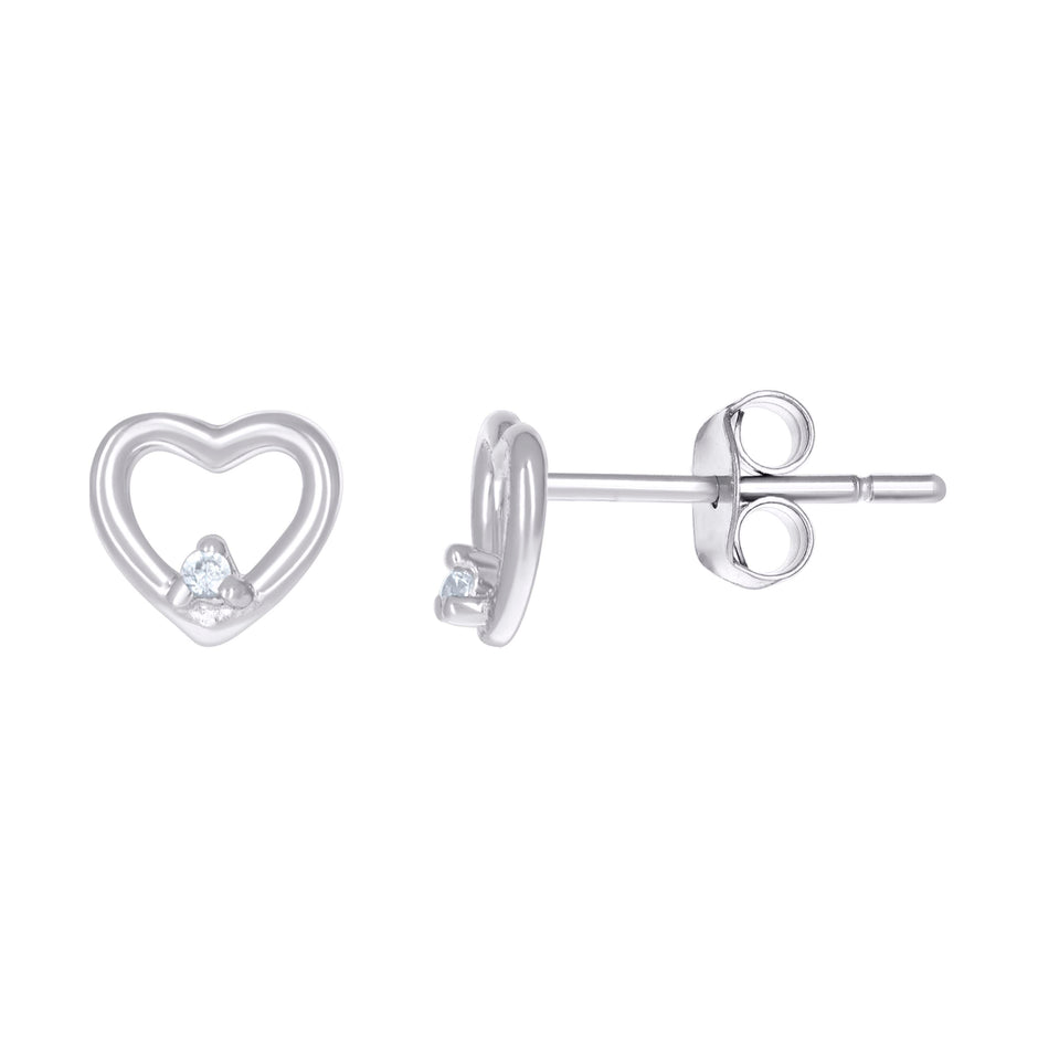 925 Sterling Silver Womens Cubic-Zirconia Heart Stud Earrings 